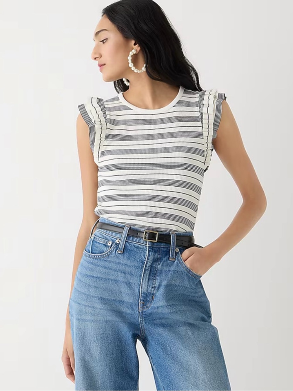 NWT J Crew Vintage Rib Ruffle Top, M